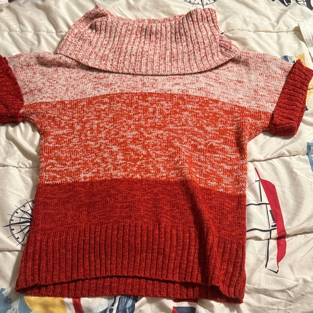 Love Rocks Red and Pink Cowl Neck Sweater